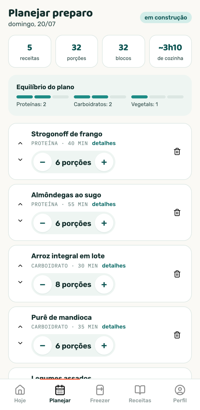Planejar: plano da semana com 5 receitas equilibradas